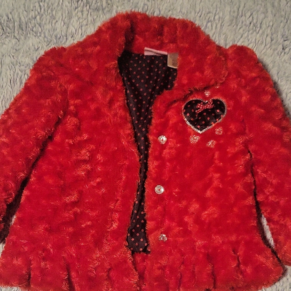 Cozy Red Kids Puffer Jacket with Heart Detail